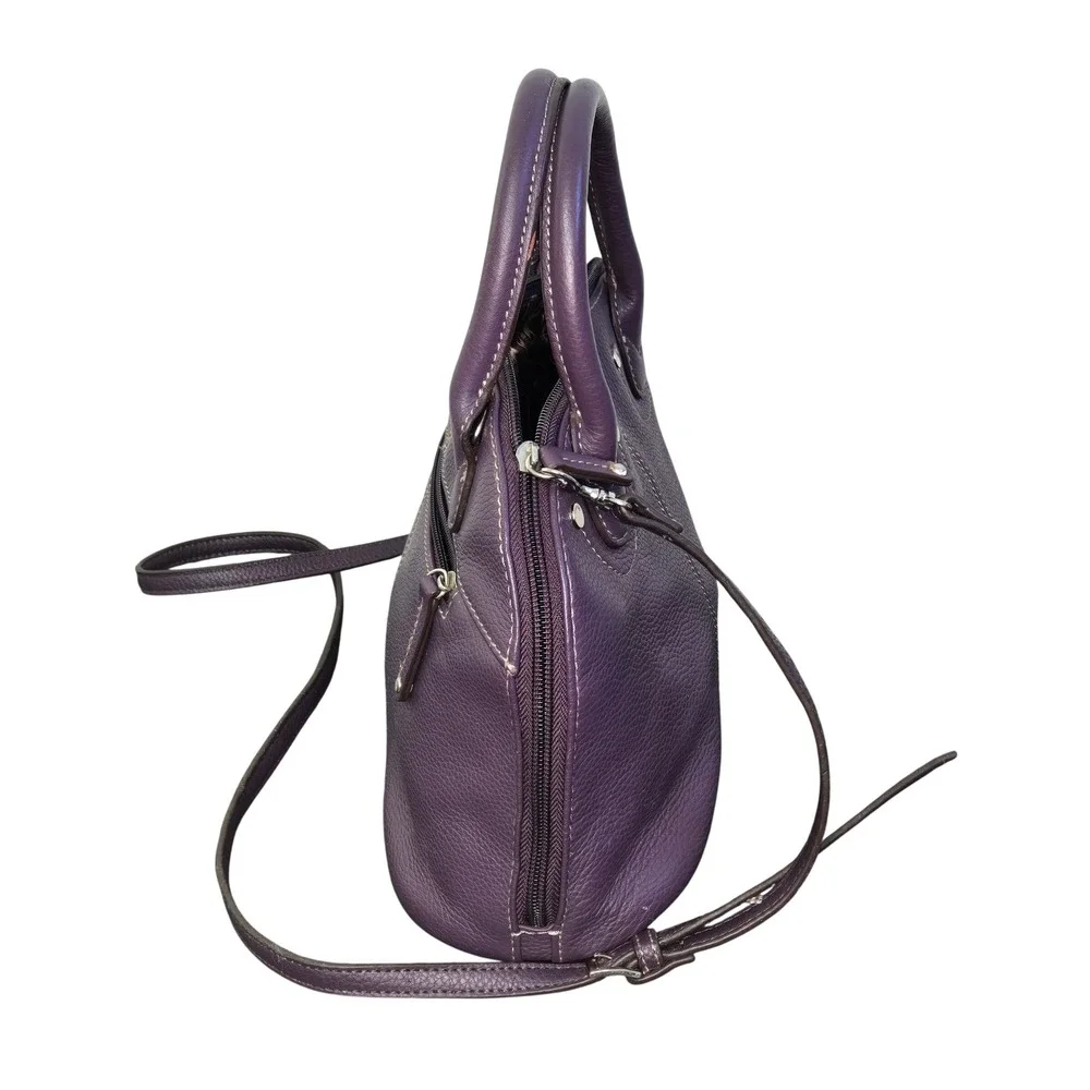 Tignanello Purple Pebbled Leather Dome Satchel Crossbody Bag A215696 Womens
